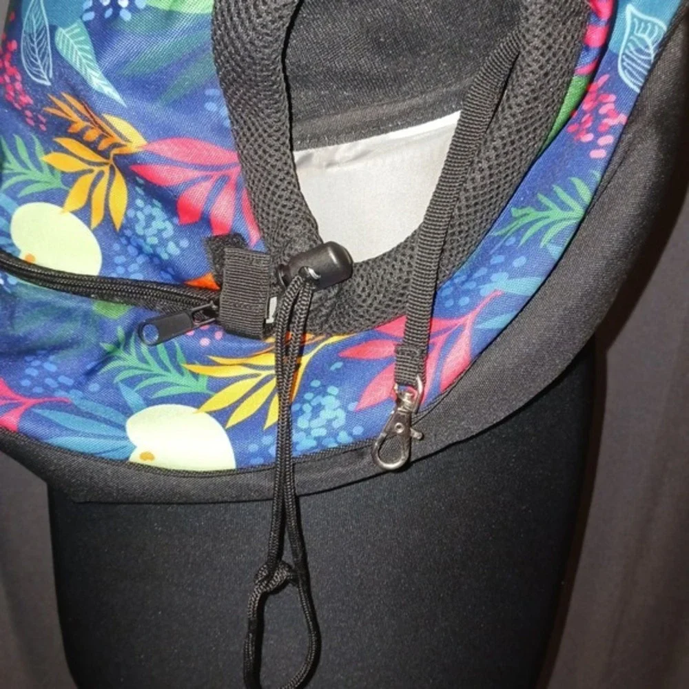 Fanfaree Pet Sling Dog‎ Carrier Bag Tropical Floral Blue Mesh Pocket